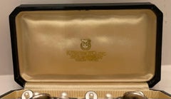 Herren Vintage Mikimoto Sterling Silber Ohrstecker Perlmutt Manschettenknöpfe Glieder Set Box