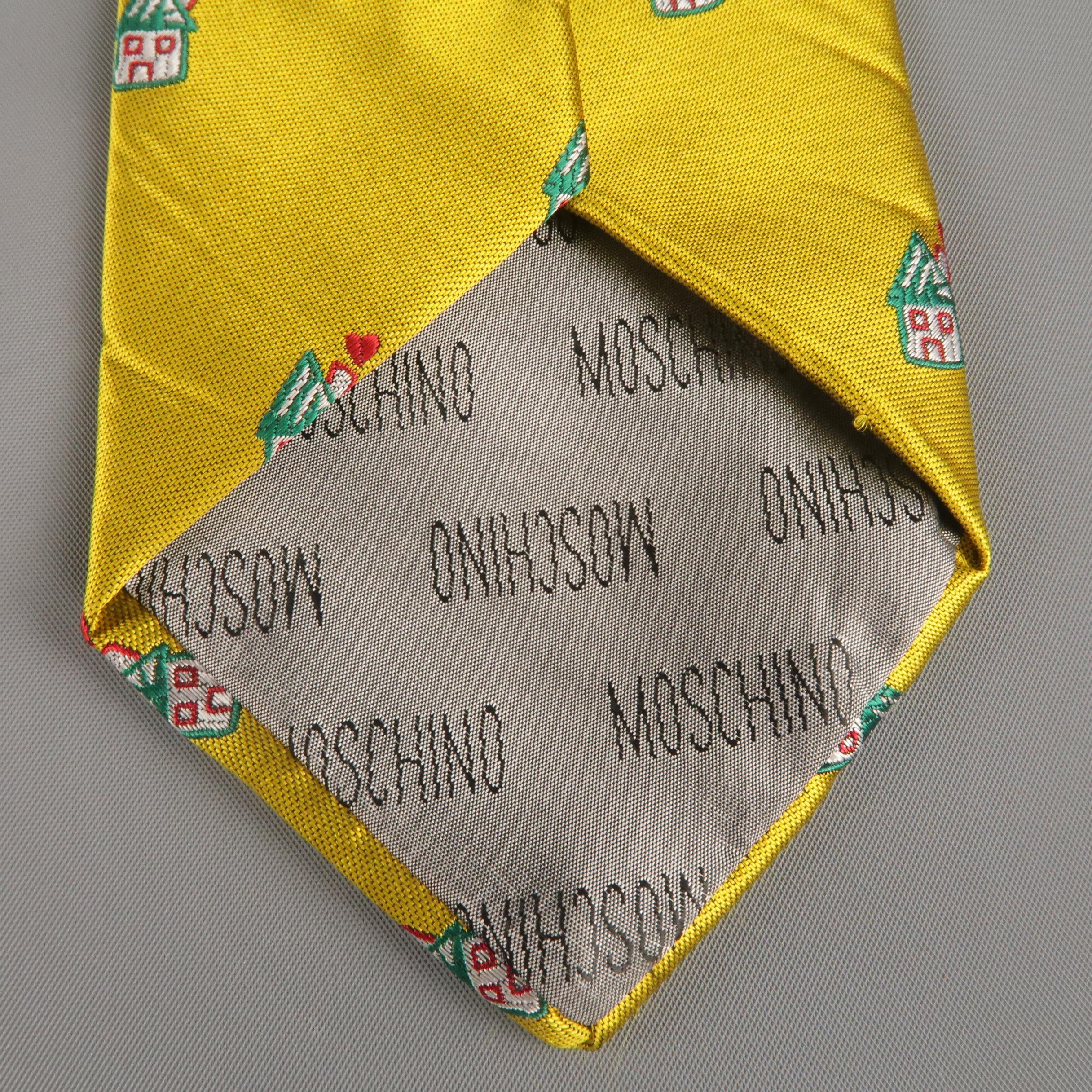 Men's Vintage MOSCHINO Gold Silk Love House Print Tie 1