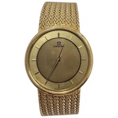 Men’s Vintage Omega 18K Gold Ultra-Slim Dress Watch, Woven Bracelet
