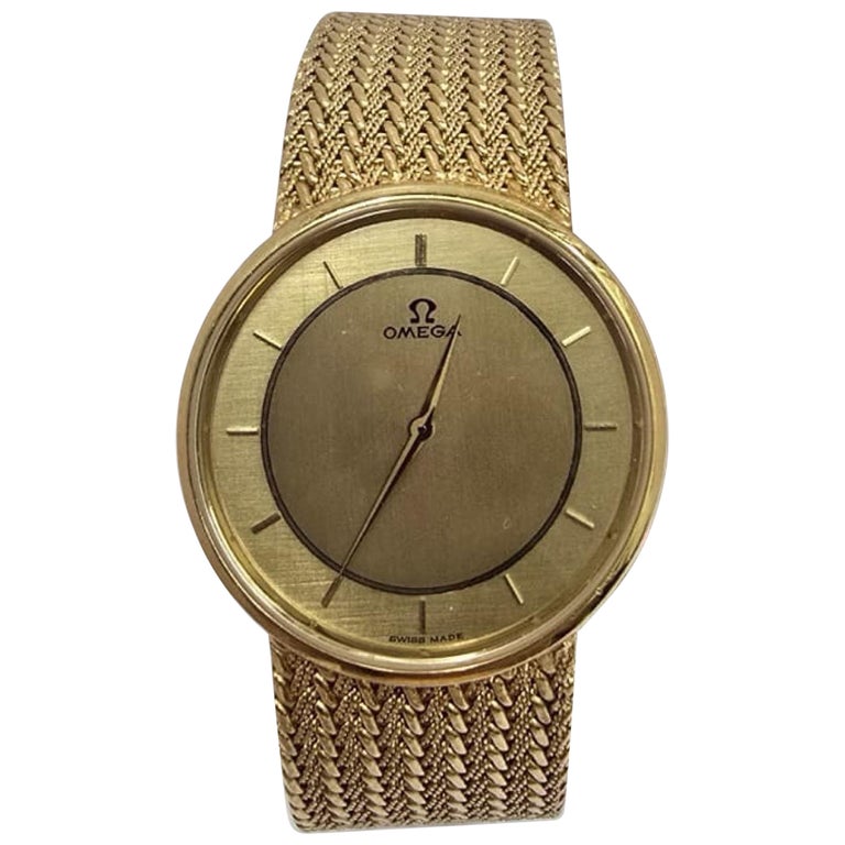 Men's Vintage Omega 18K Gold Ultra-Slim Dress Watch, Woven Bracelet For  Sale at 1stDibs