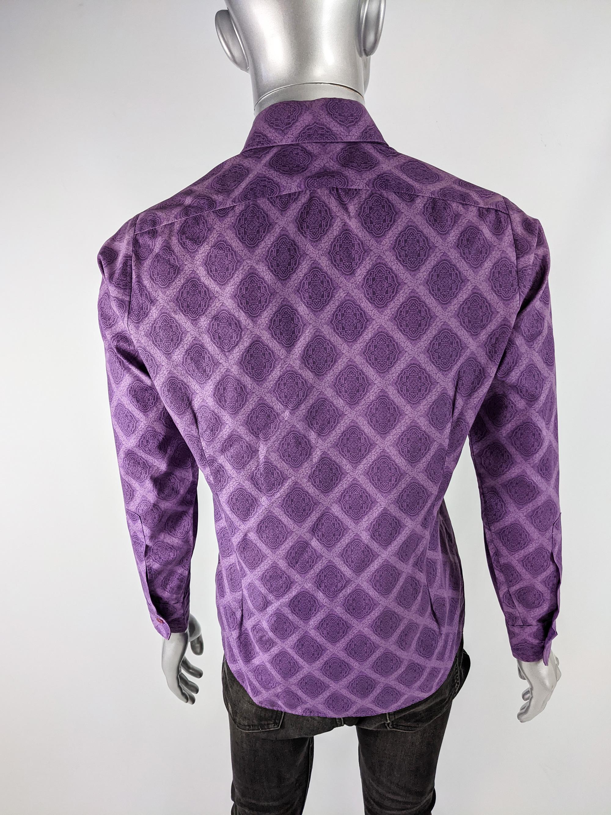 Mens Vintage Purple Mod Fashion Shirt, 1970s 1
