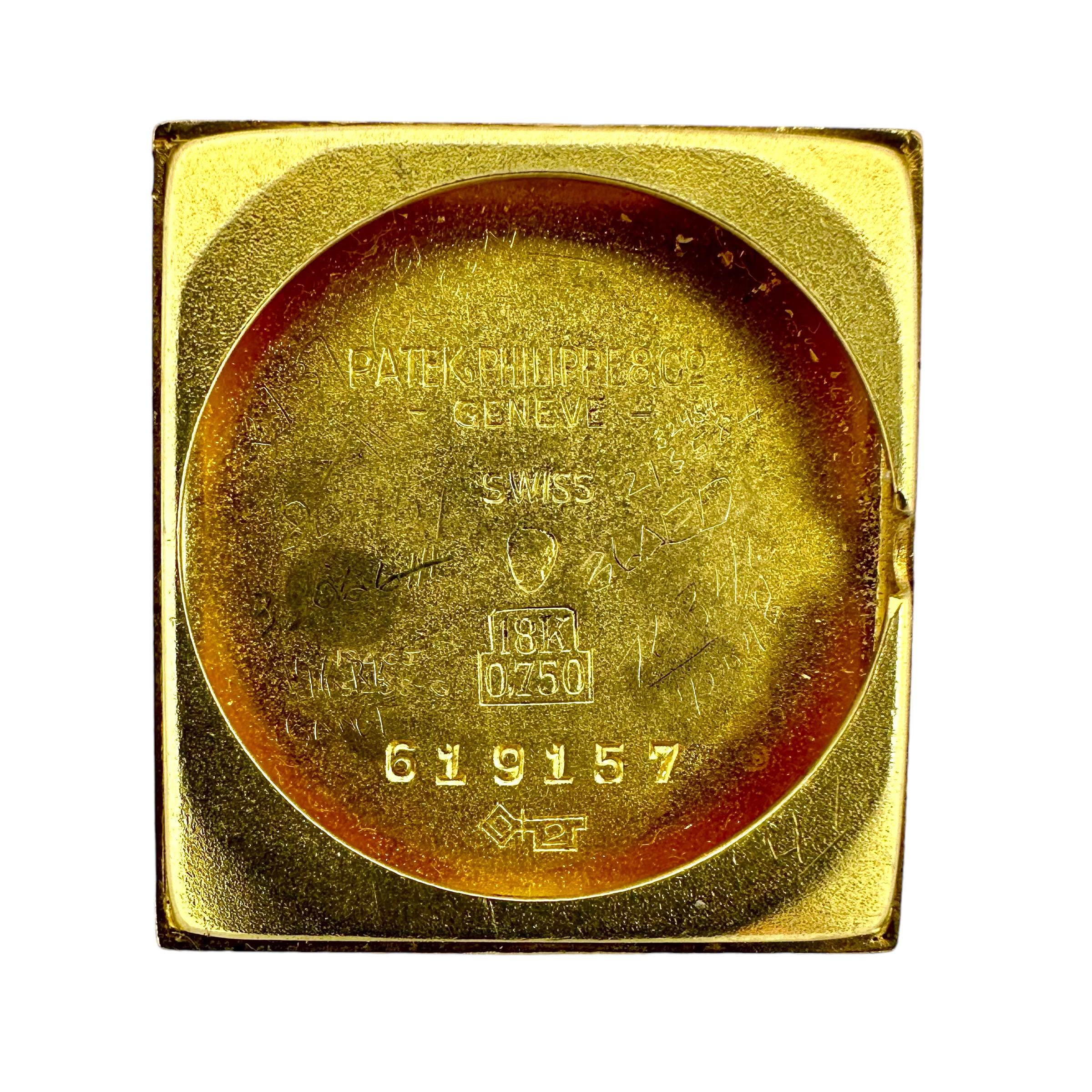 Herrenuhr Vintage Rectangular Patek Philippe 18K Gold mit braunem Eidechsenarmband 4