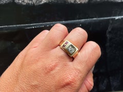 Mens Vintage Ruby and Diamond Retro Ring in 14k Yellow Gold