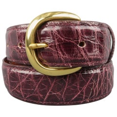 Men's VINTAGE Size 38 Plum Purple Crocodile Leather Gold Brass Buckle Dress Belt