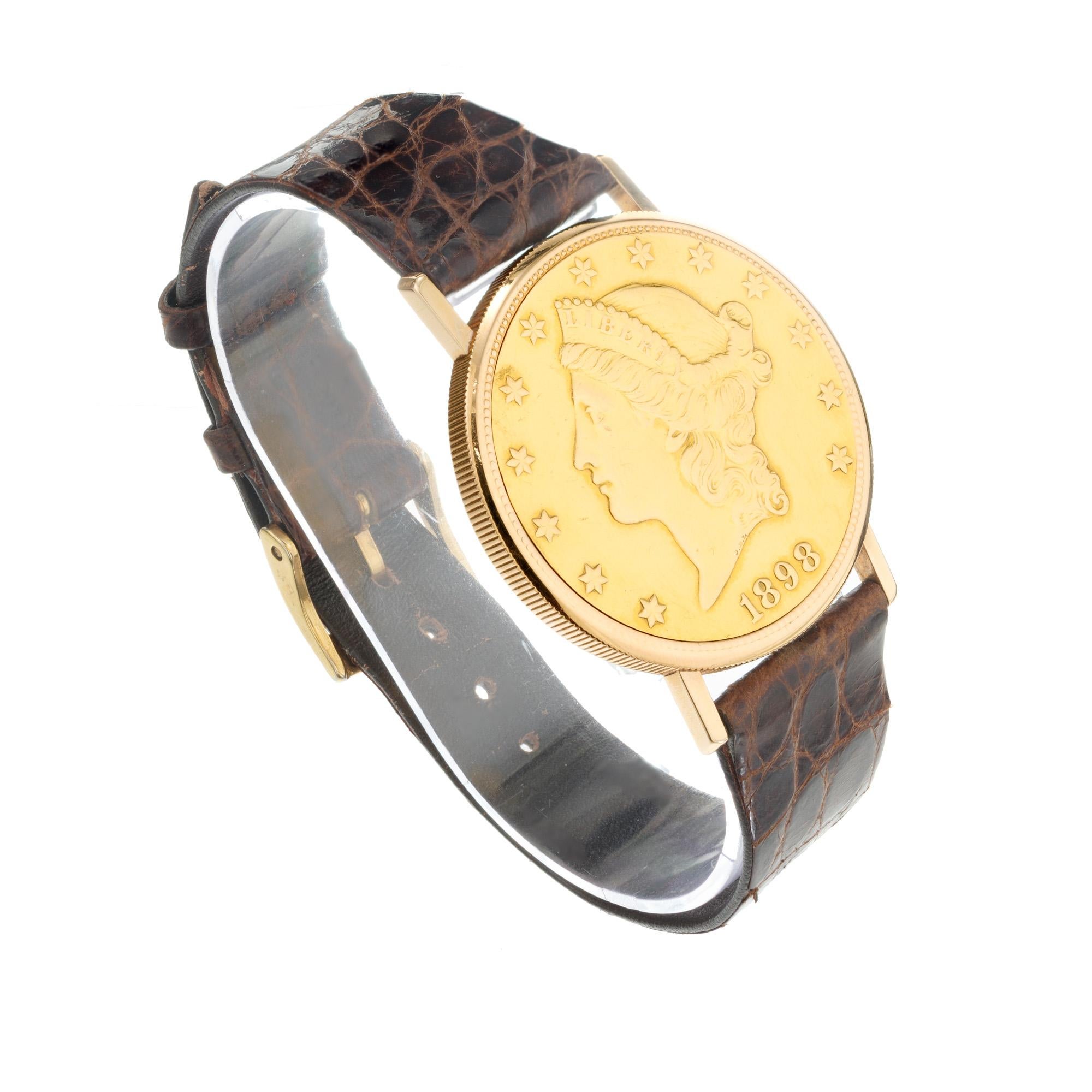 Montre-bracelet pour hommes avec pièces d'or américaines d'époque  Bon état - En vente à Stamford, CT