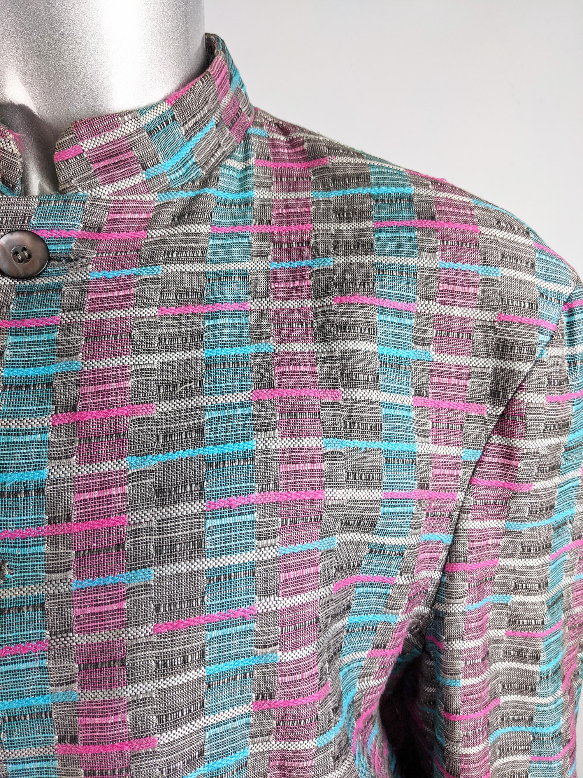 Men's Mens Vintage Woven Tapestry 1980s Fashion Nehru Collar Jacket