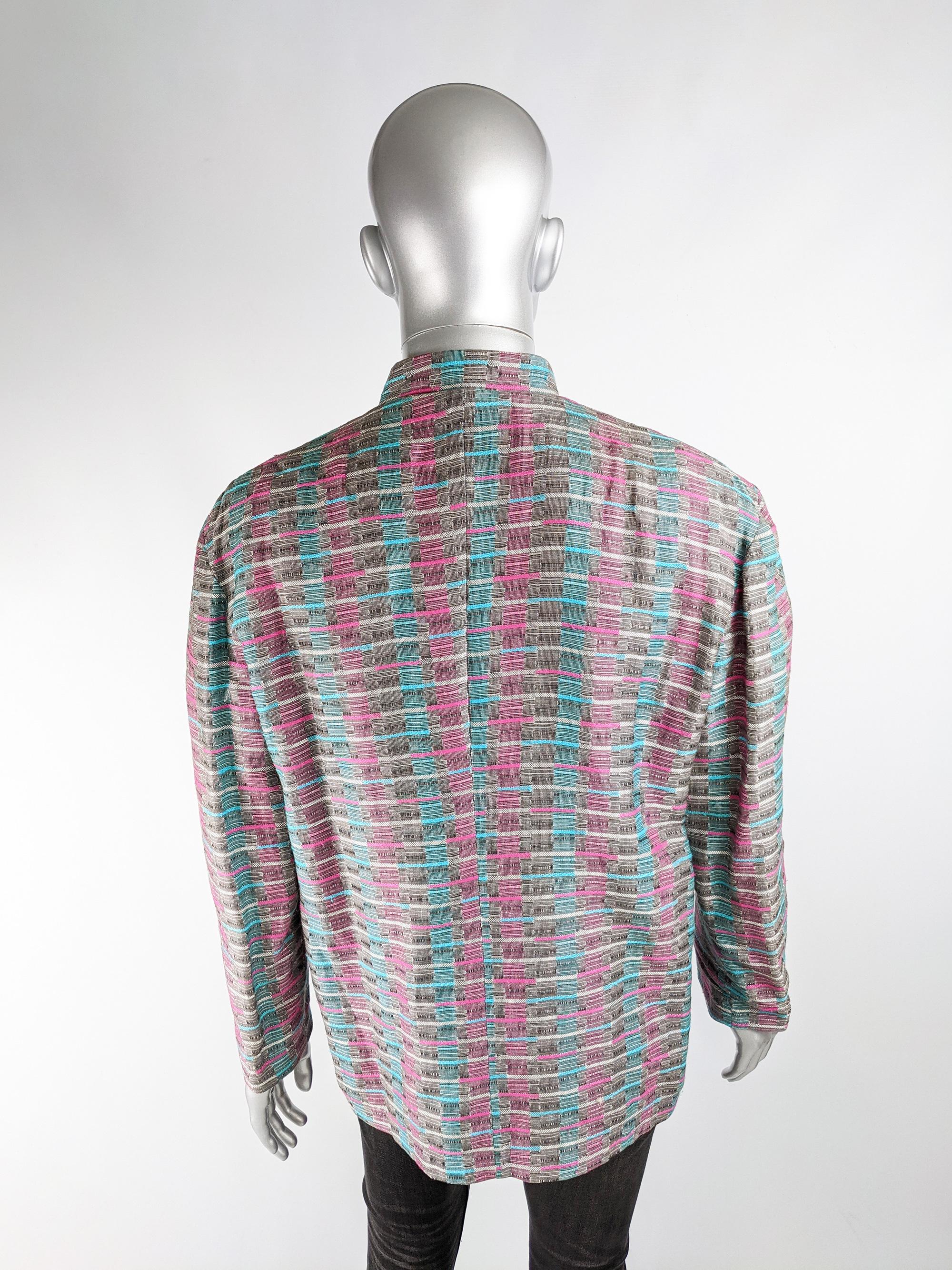 Mens Vintage Woven Tapestry 1980s Fashion Nehru Collar Jacket 1