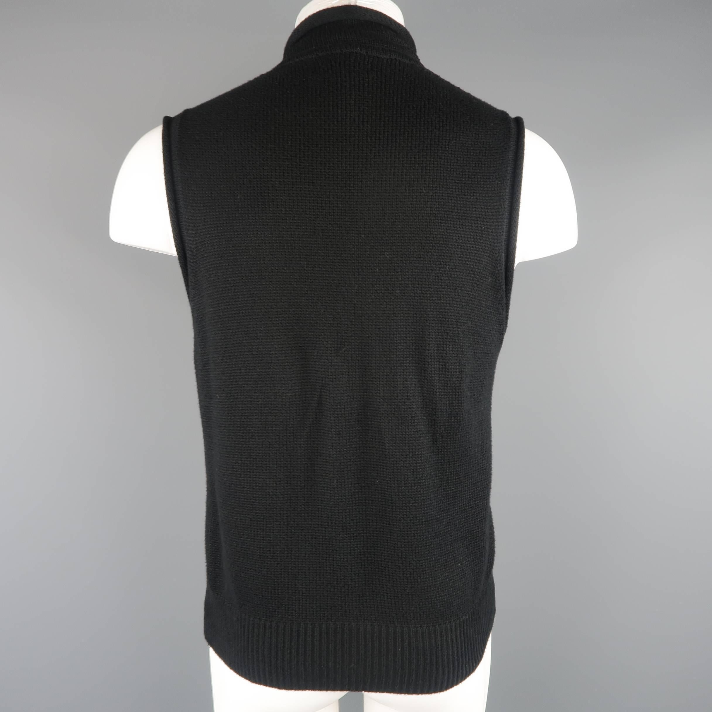 Men's Vintage YOHJI YAMAMOTO L Black Knitted Cotton Blend Zip Vest 3