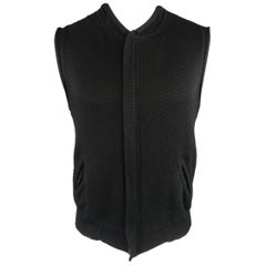 Men's Vintage YOHJI YAMAMOTO L Black Knitted Cotton Blend Zip Vest