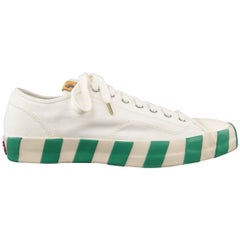 Herren VISVIM Größe 10:: weiße Leinwand:: grün gestreifte SKAGWAY LO Sneakers
