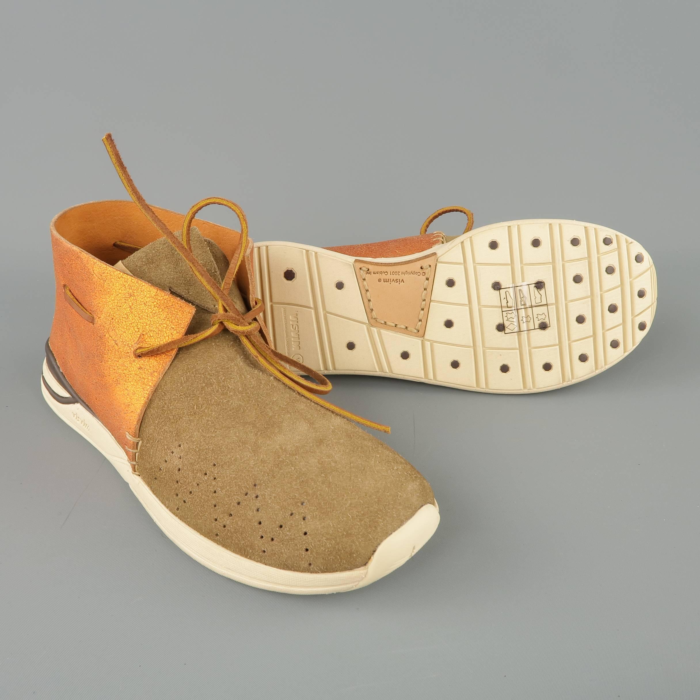Men's VISVIM Size 9.5 Orange Metallic Leave & Taupe Suede Huron Boot Sneakers 2