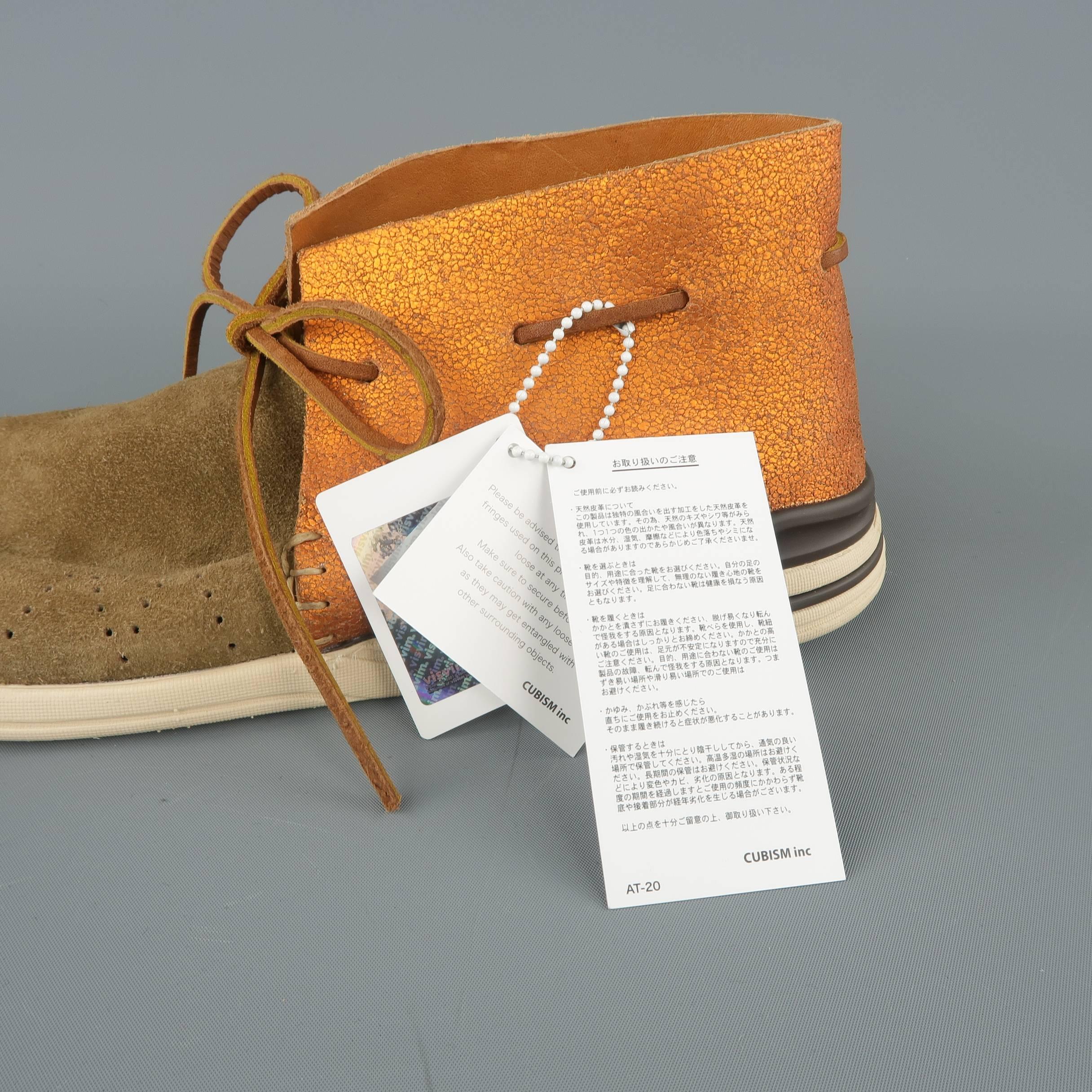 Men's VISVIM Size 9.5 Orange Metallic Leave & Taupe Suede Huron Boot Sneakers 4