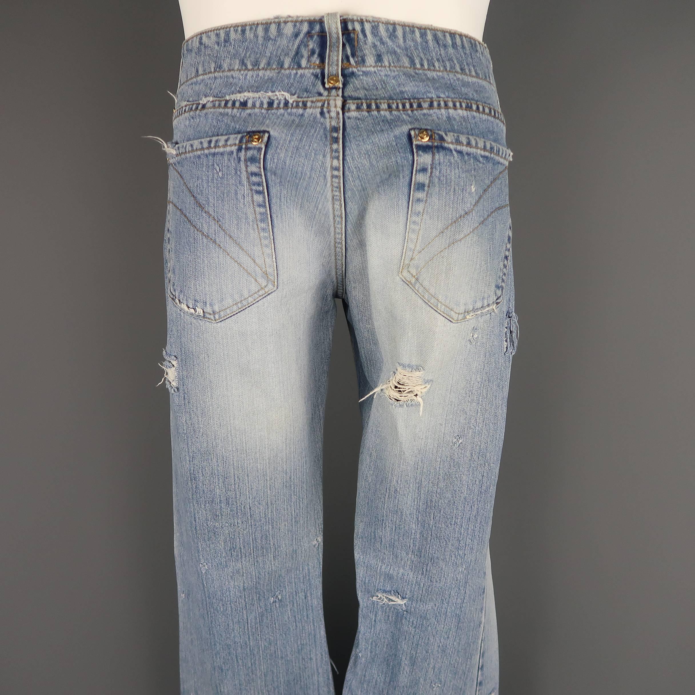 Men's VIVIENNE WESTWOOD ANGLOMANIA Size 32 Light Wash Distressed Denim Jeans 1