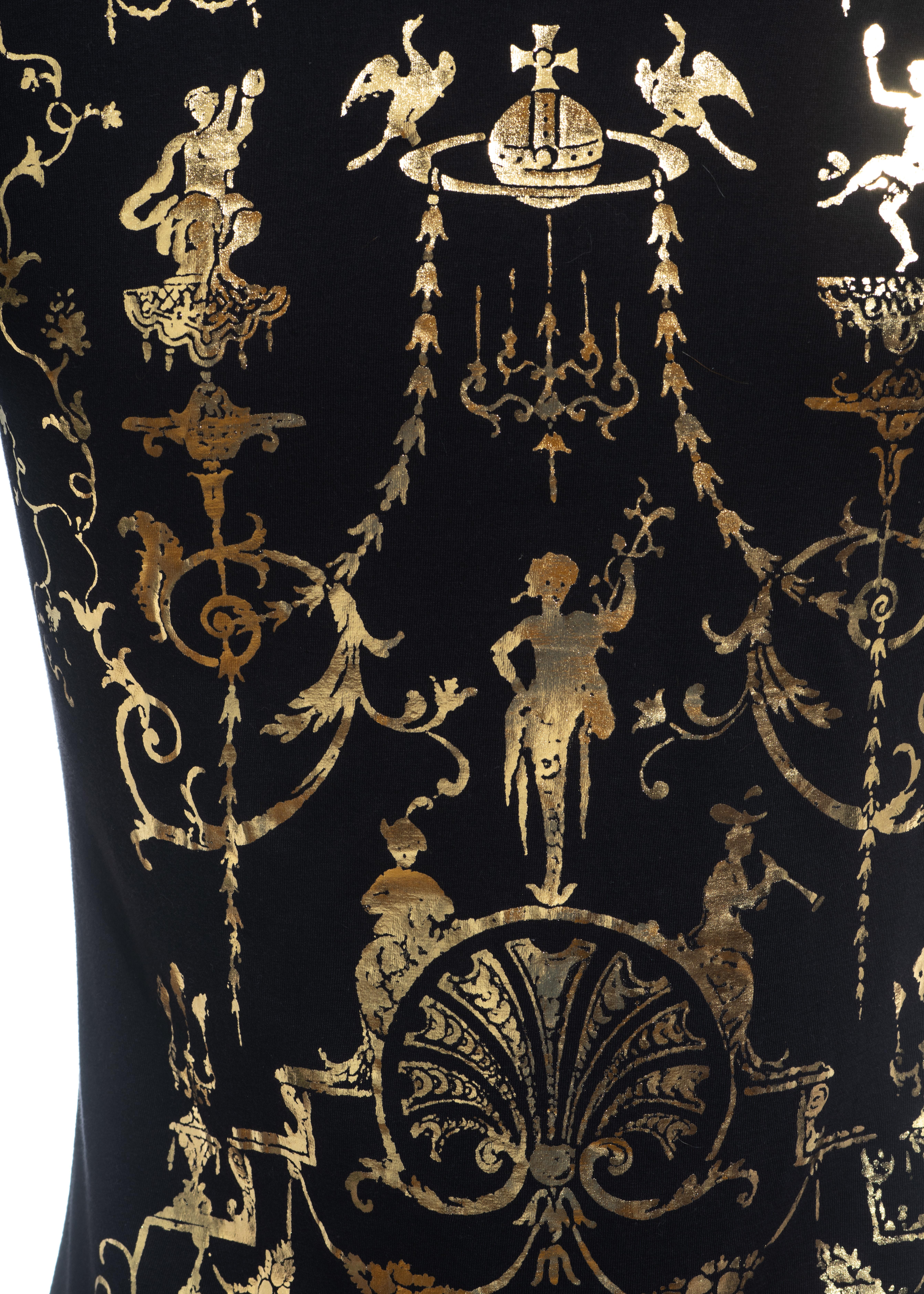 Black Men's Vivienne Westwood black cotton t-shirt with metallic gold print, fw 1990