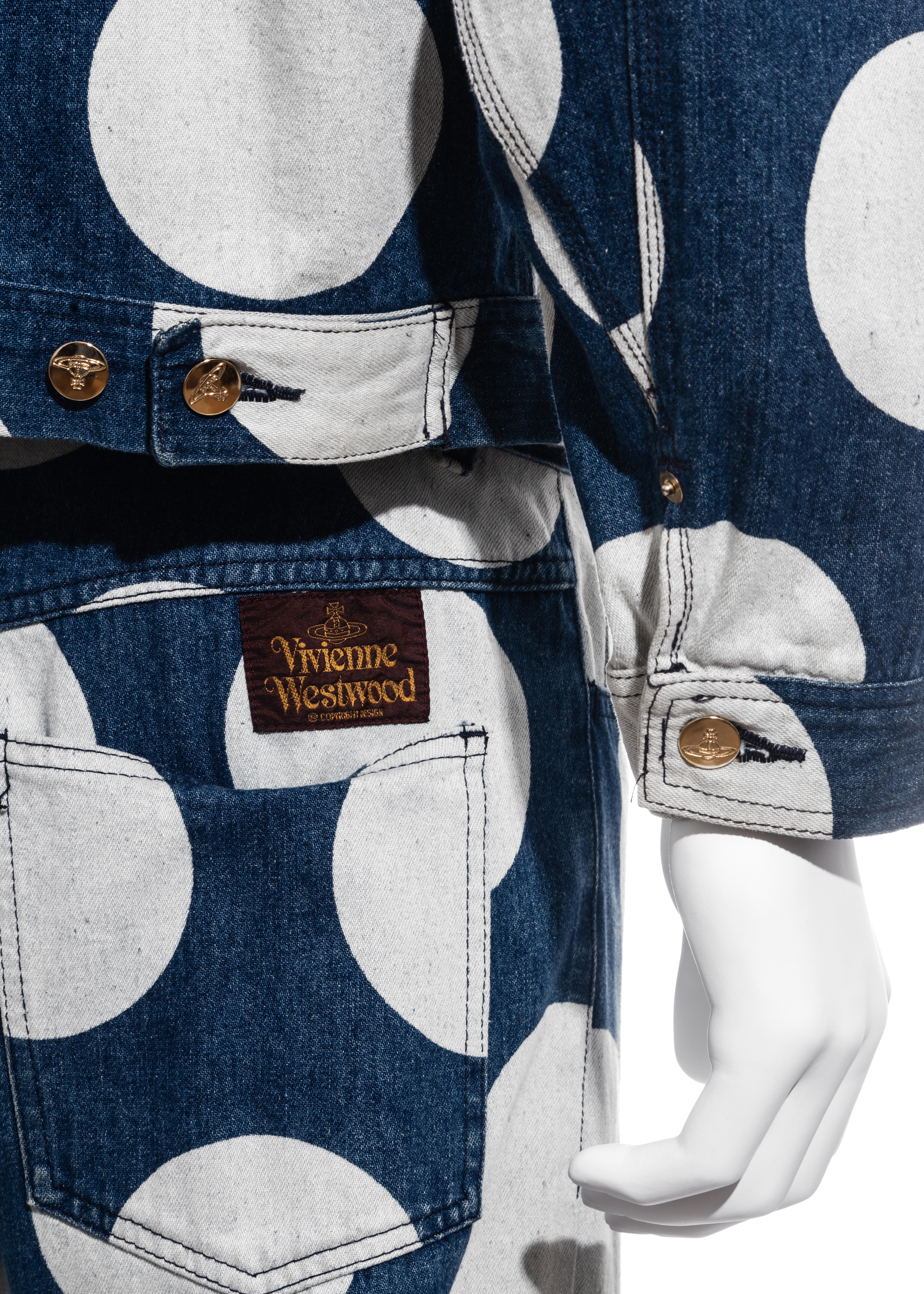 Black Men's Vivienne Westwood blue and white polka dot denim pant suit, SS 1985
