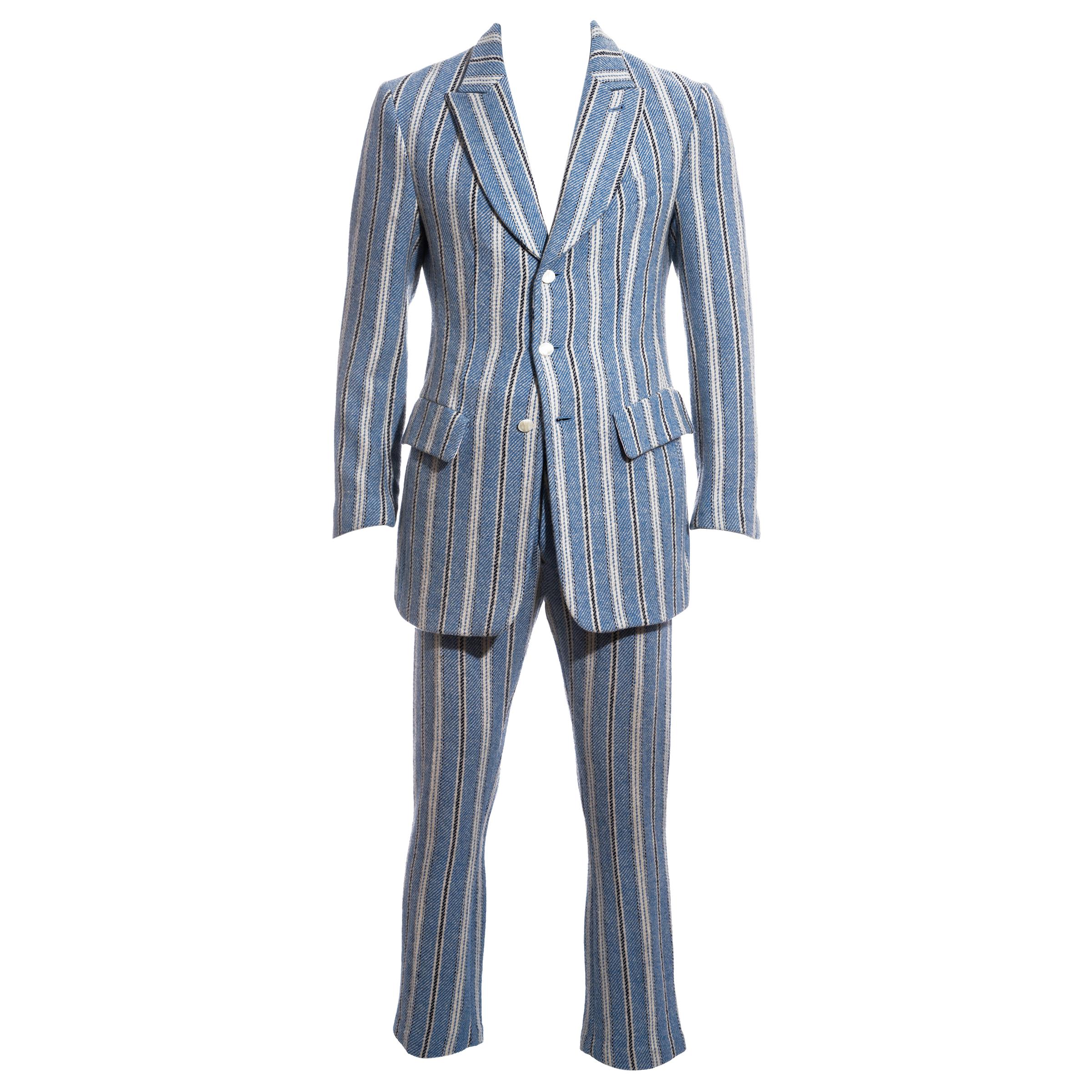 Men's Vivienne Westwood blue striped Harris Tweed suit, fw 1996 For Sale