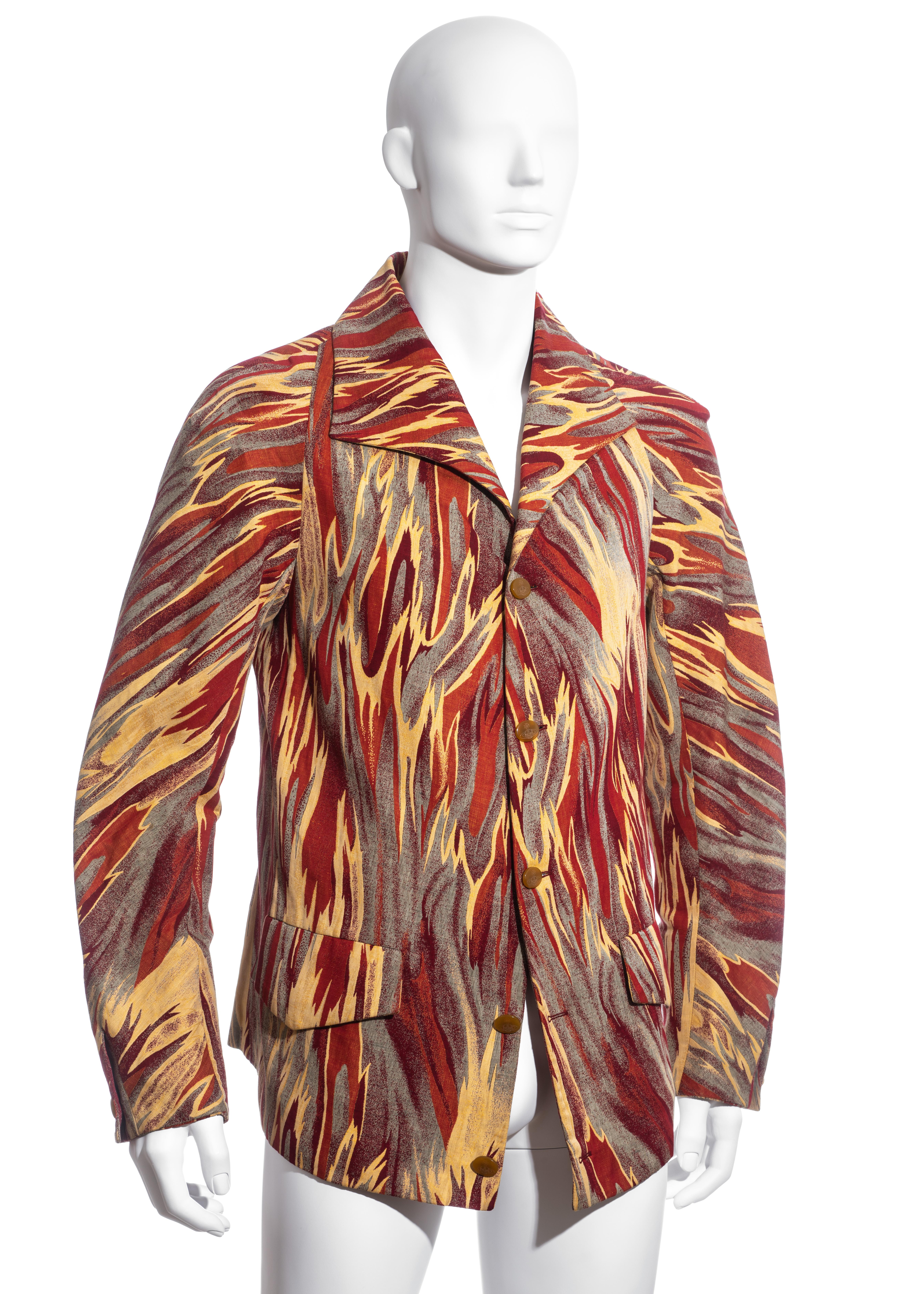 Brown Men's Vivienne Westwood red cotton jacquard button-up jacket, fw 1997 For Sale