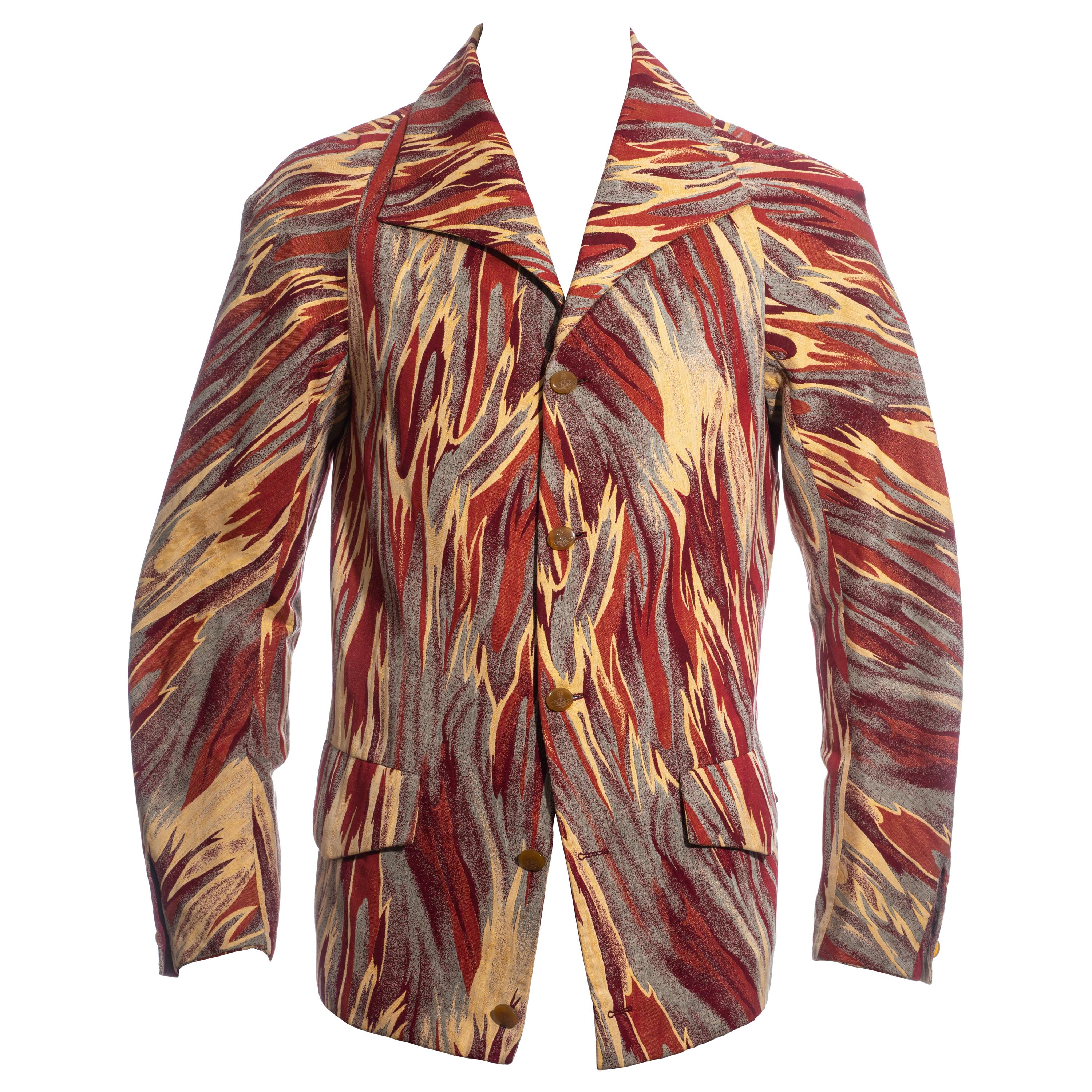 Men's Vivienne Westwood red cotton jacquard button-up jacket, fw 1997