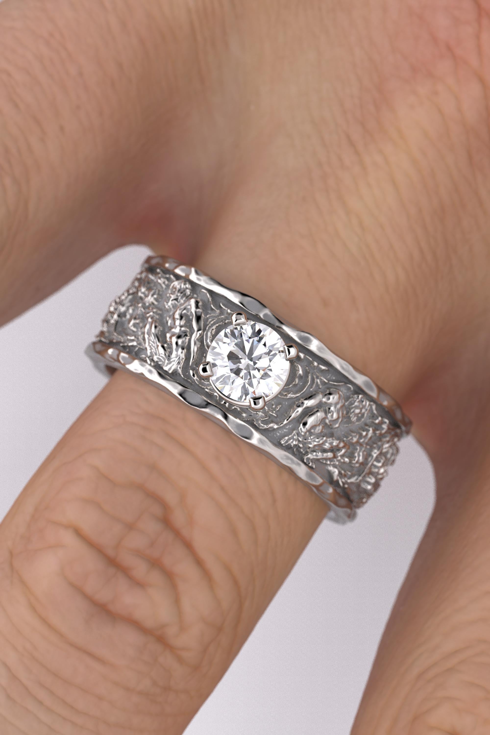 En vente :  Alliance pour homme : or 18k avec diamant naturel demi-carat, bague fabriquée en Italie 11