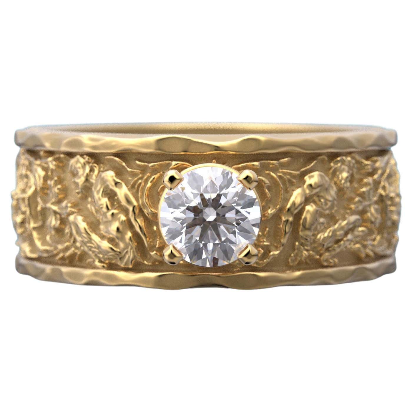 Italian Rings Men Customizable Men's Wedding Band: 18k Gold with Natural Half-Carat ...