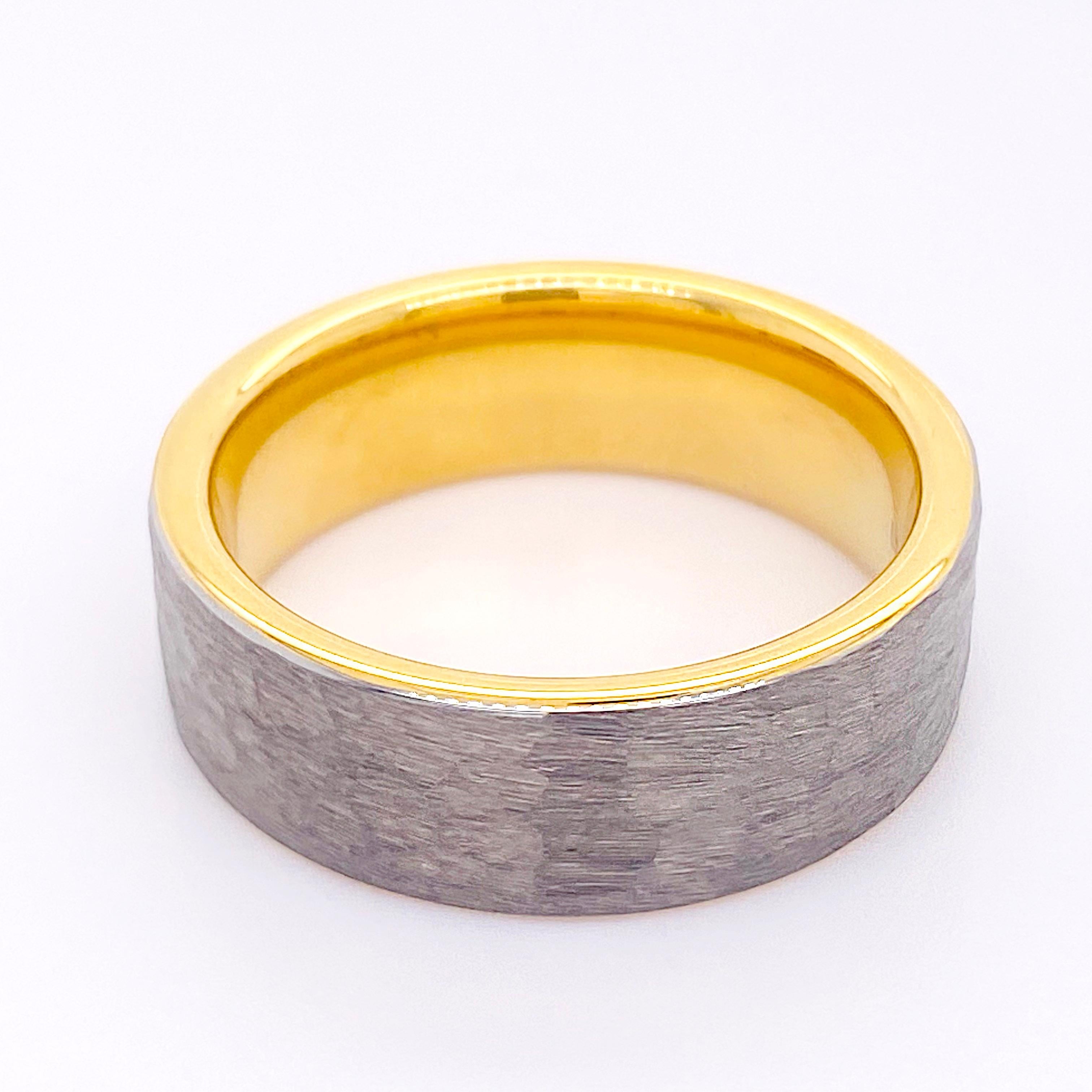 For Sale:  Men's Wedding Band w Gray and Gold Hammered PVD 18k 2