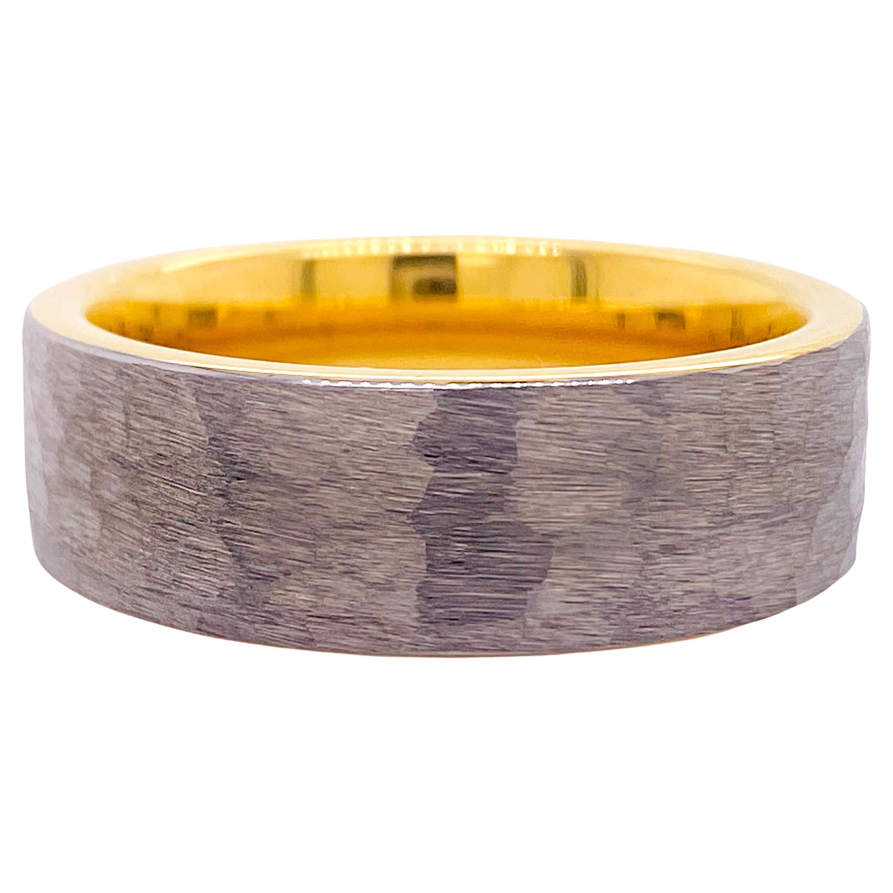 For Sale:  Men's Wedding Band w Gray and Gold Hammered PVD 18k