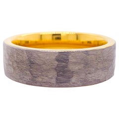 Men's Wedding Band w Gray and Gold Hammered PVD 18k