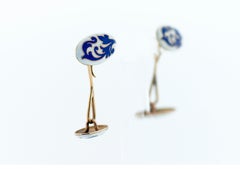 Men's White and Cobalt Blue Enamel Cufflinks