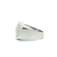 Men's White Gold 0.70ctw Pave Set Diamond Satin Finish Beveled Faceted Ring