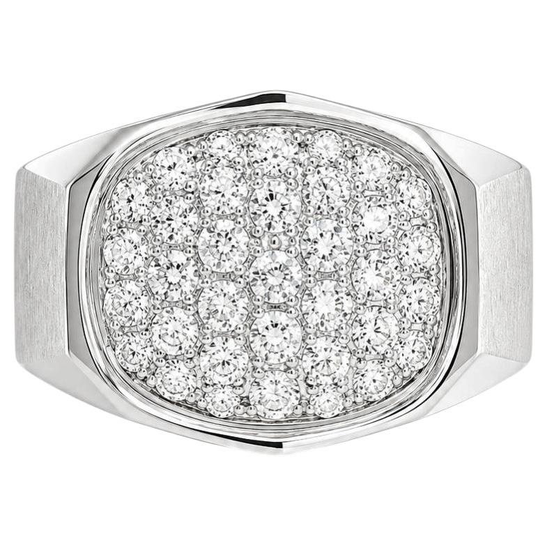 Men's White Gold 0.70ctw Pave Set Diamond Satin Finish Beveled Faceted Ring