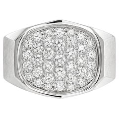 Men's White Gold 0.70ctw Pave Set Diamond Satin Finish Beveled Faceted Ring