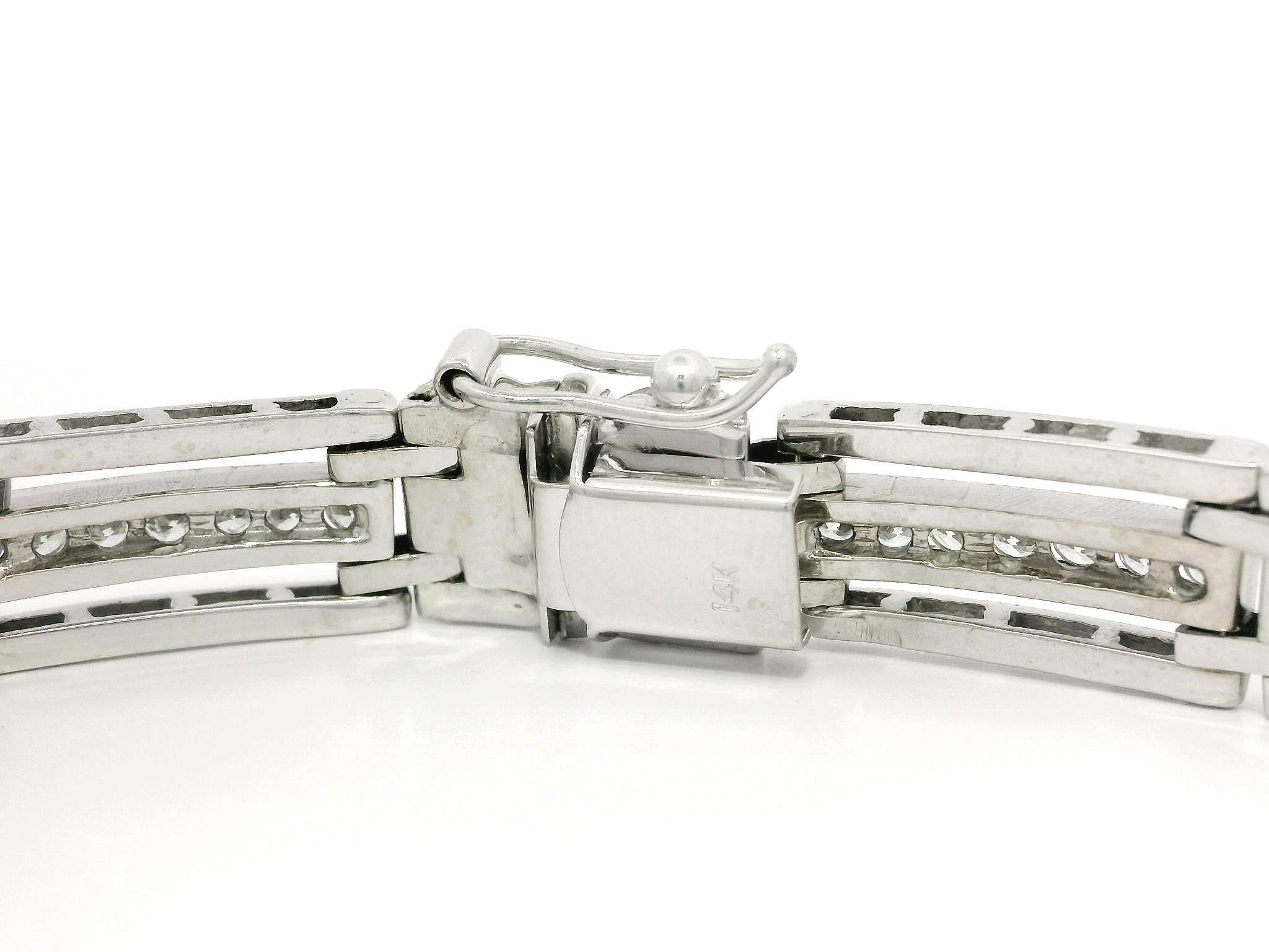 Men's White Gold 1.75ctw Channel Diamond Polished Geometric Link Chain Bracelet For Sale 4