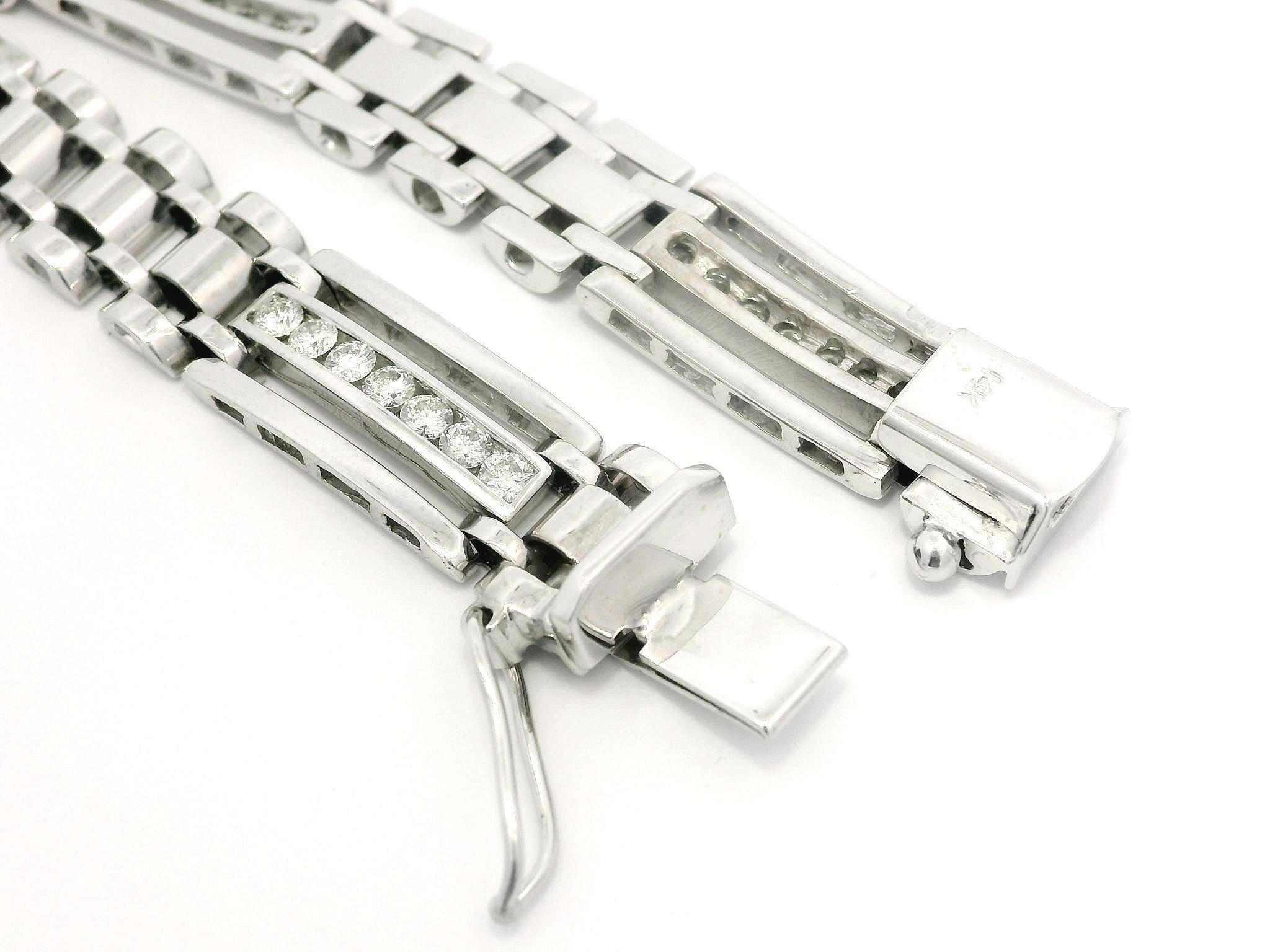 Men's White Gold 1.75ctw Channel Diamond Polished Geometric Link Chain Bracelet For Sale 5