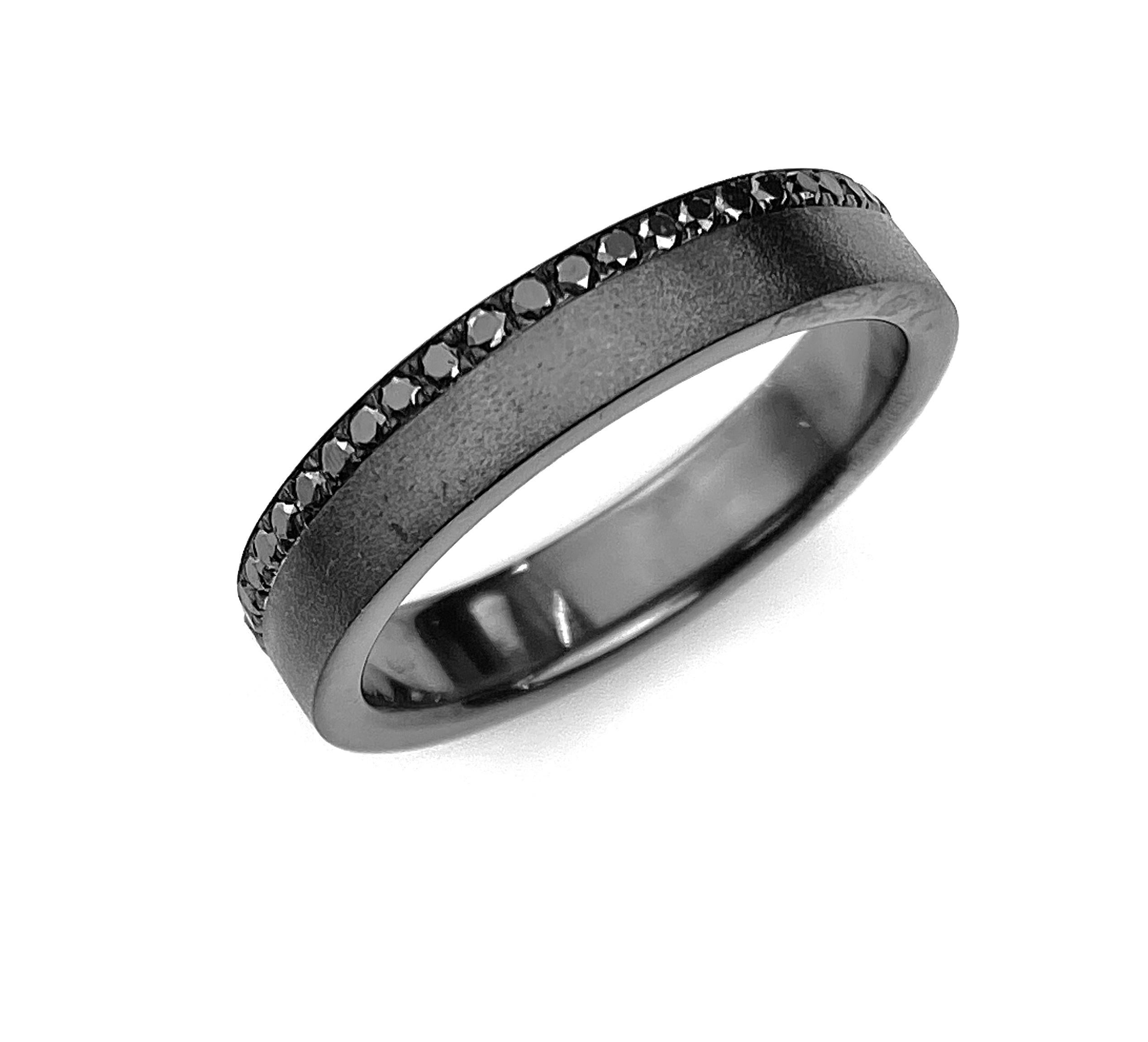 Men's White Gold Wedding Band with Black Rhodium Finish and Black ...