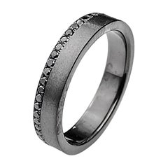 Men's White Gold Wedding Band with Black Rhodium Finish and Black Diamonds