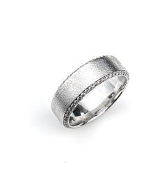 Men's White Gold Wedding Band with Diamonds Set on Beveled Edges