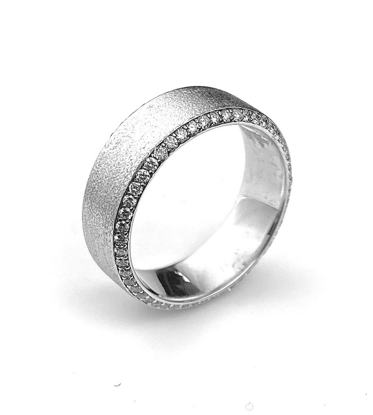 Men's White Gold Wedding Band with Diamonds Set on Beveled Edges at 1stDibs