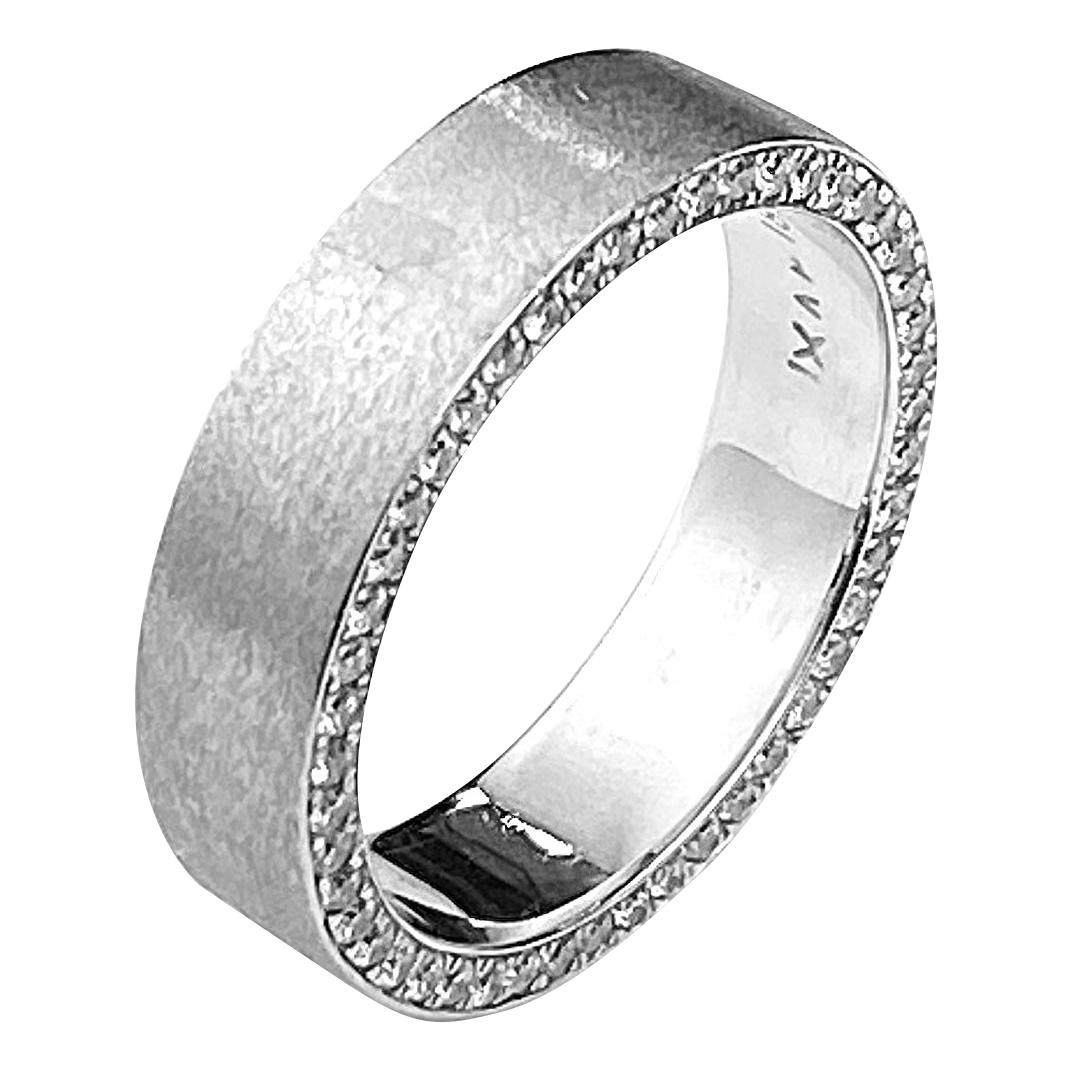 Men's White Gold Wedding Band with Diamonds Set on Flat Edges For Sale