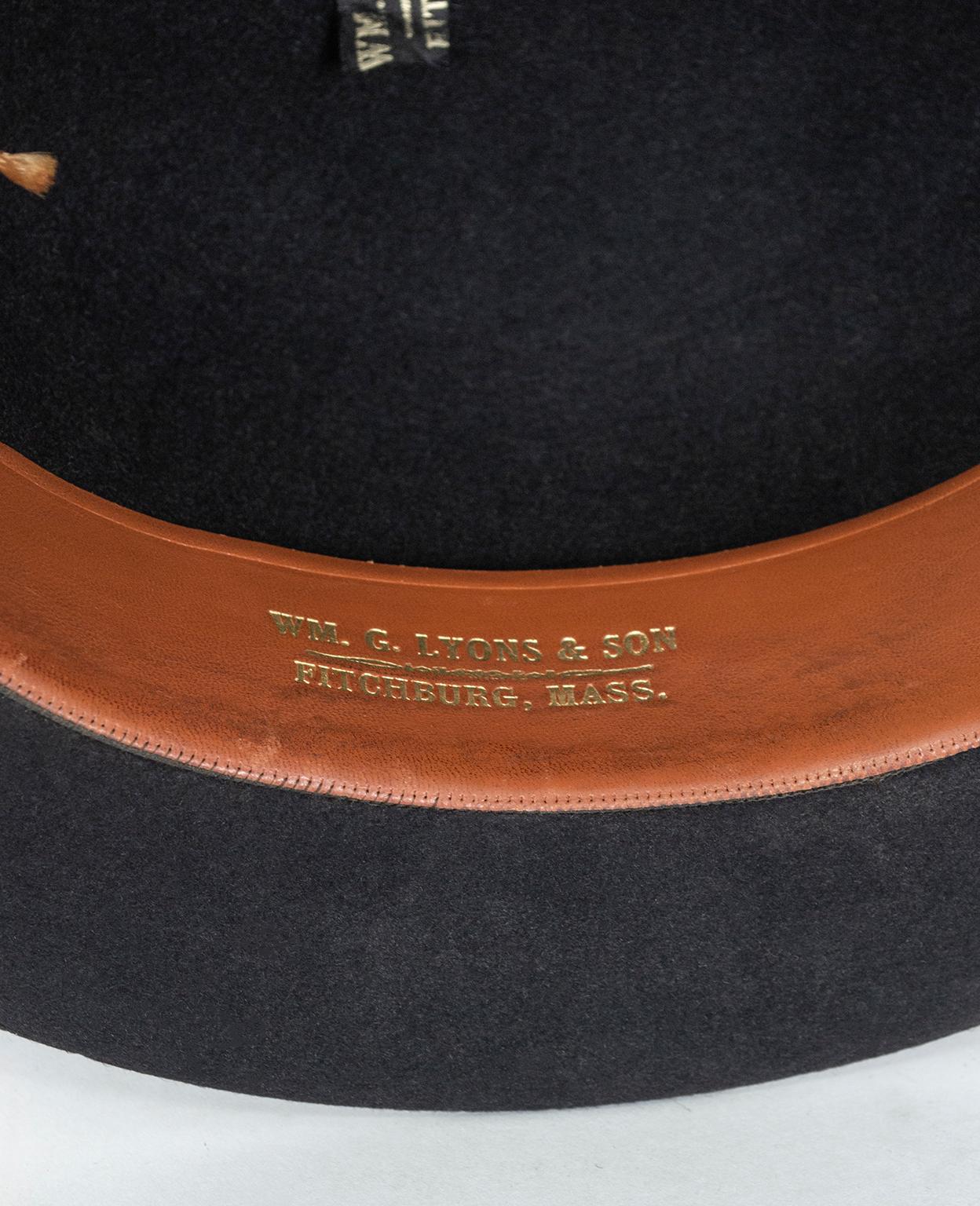 Men’s William Lyons Black Fine Felt Bowler Hat – size 7 1/8, 1920s For Sale 2