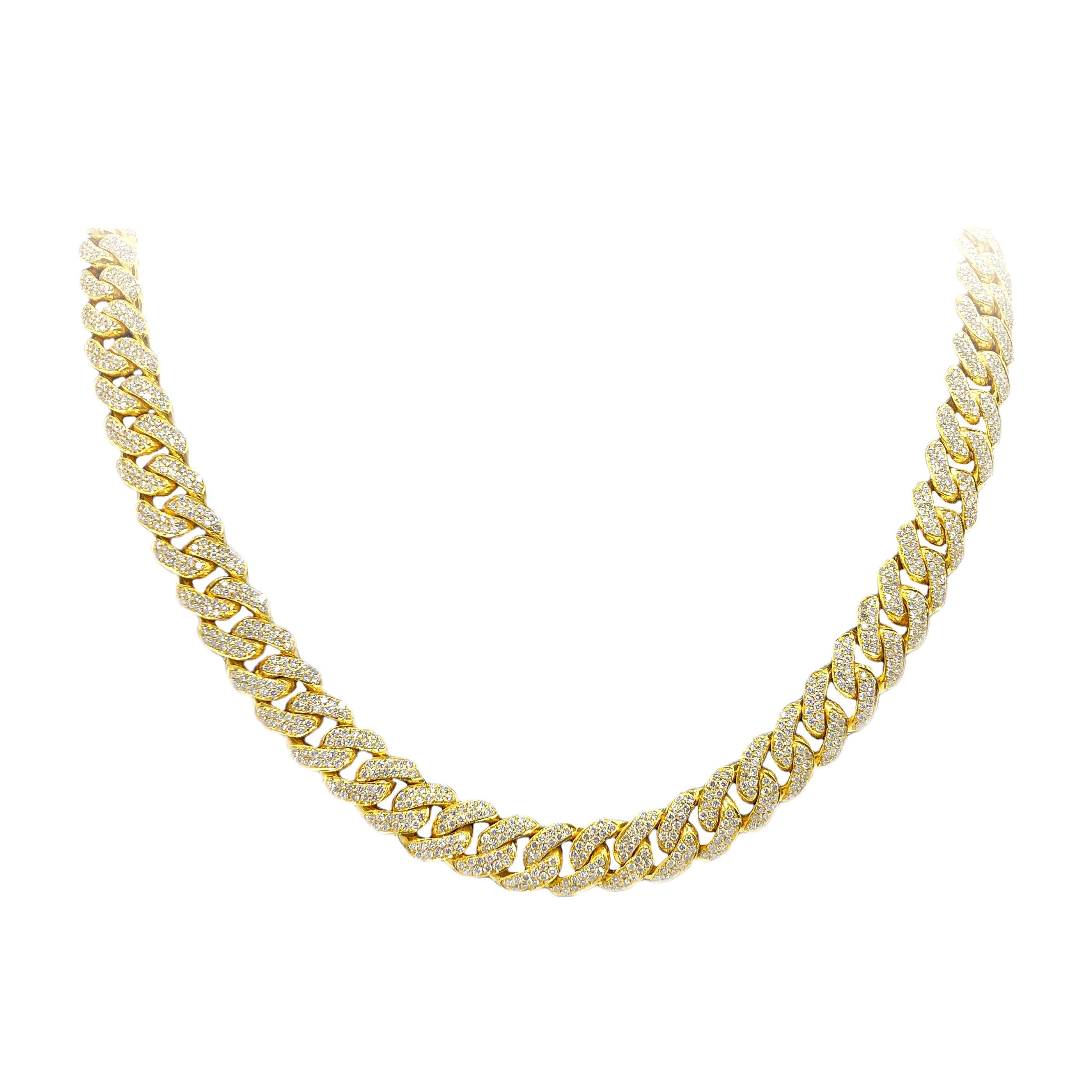 Men's Yellow Gold Diamond Cuban Link Necklace For Sale