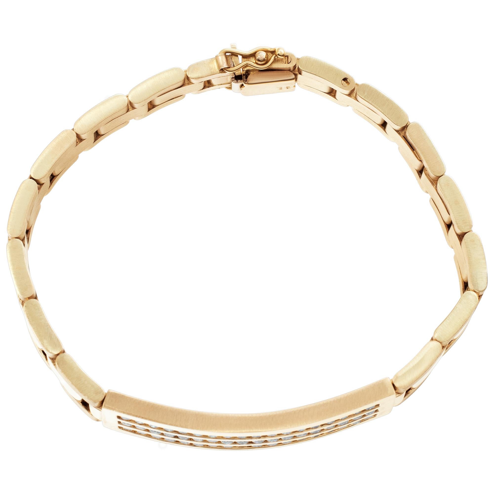 Mens yellow gold link bracelet with diamonds. For Sale 1