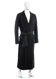 Men's Yohji Yamamoto grey wool and silk polkadot evening robe, fw 2009