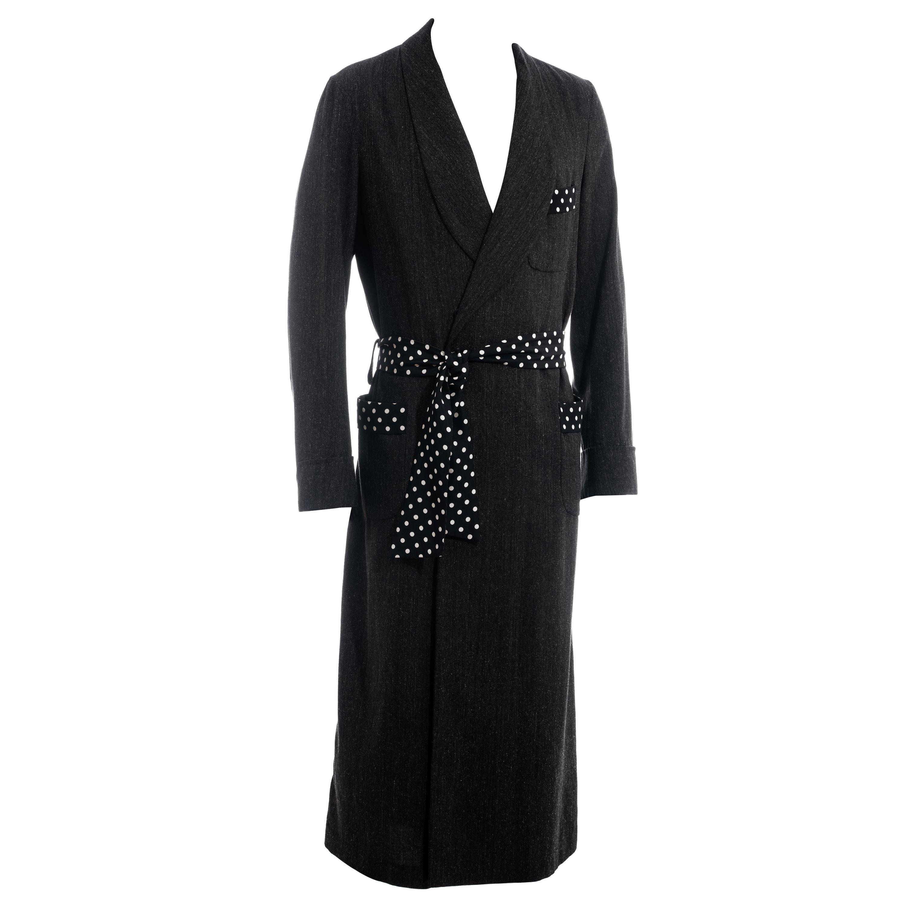 Men's Yohji Yamamoto grey wool and silk polkadot evening robe, fw 2009 For Sale