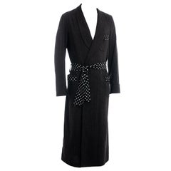 Vintage Men's Yohji Yamamoto grey wool and silk polkadot evening robe, fw 2009