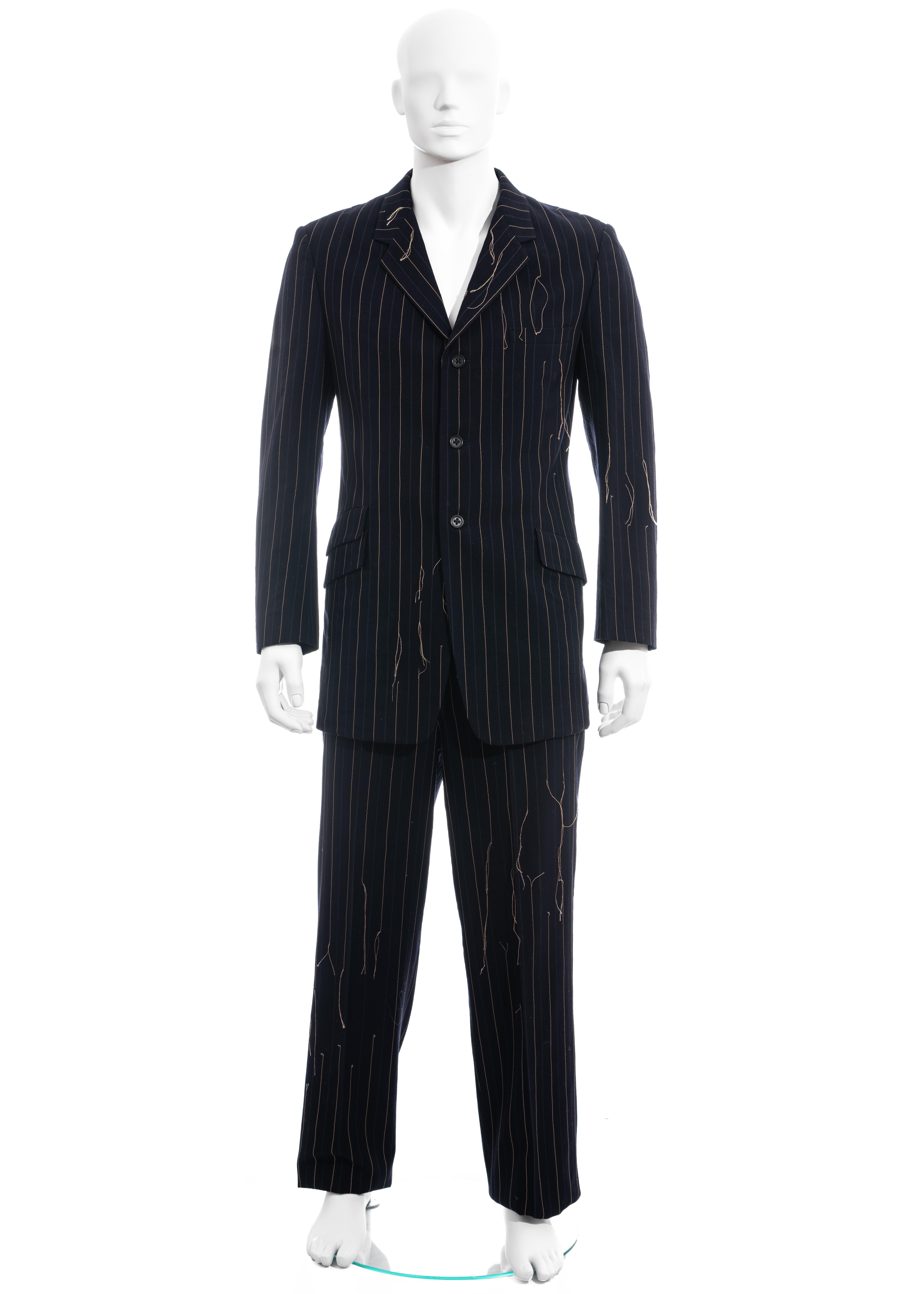 Men's Yohji Yamamoto navy frayed pinstriped wool suit, fw 2003 For Sale 6