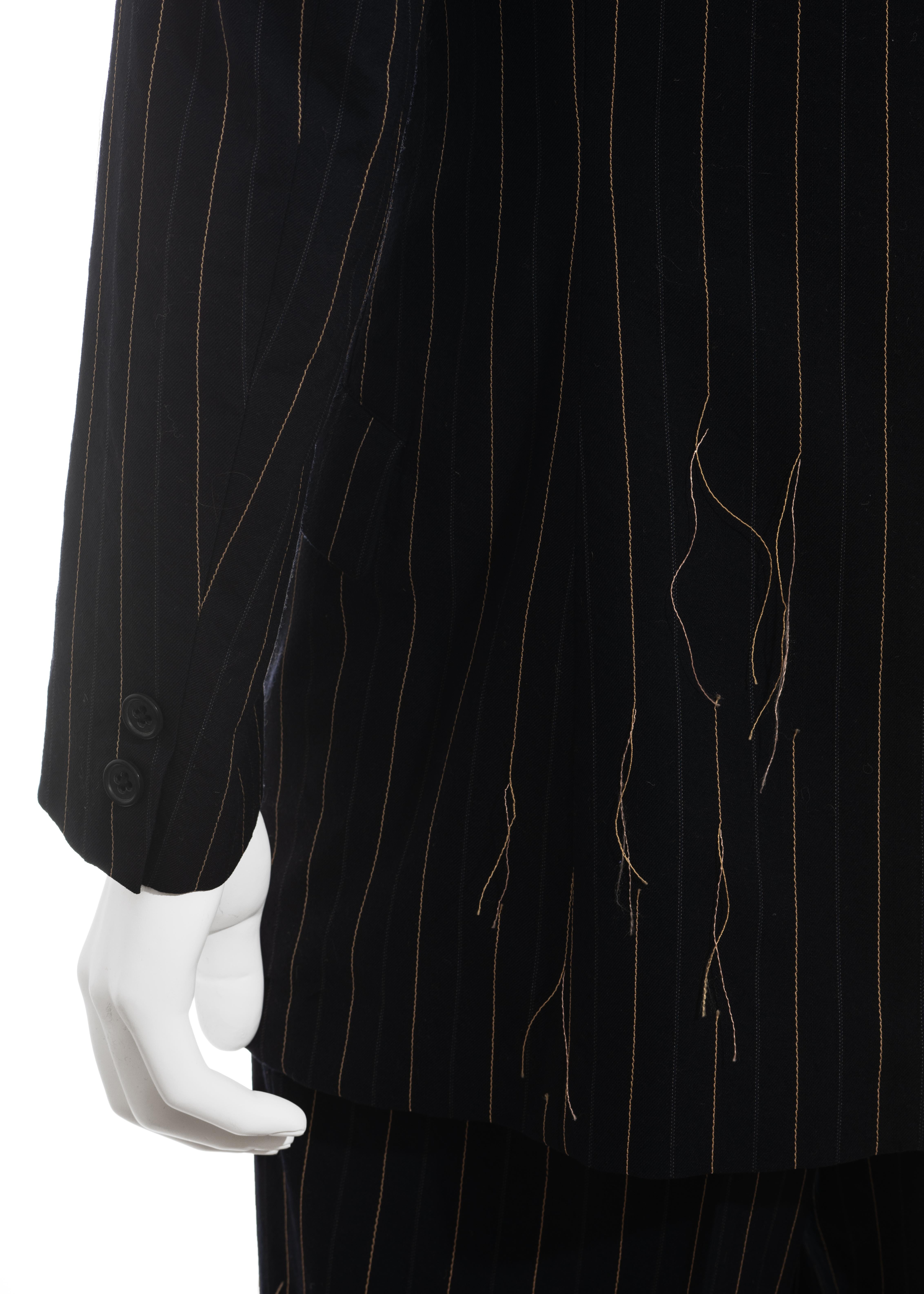 Men's Yohji Yamamoto navy frayed pinstriped wool suit, fw 2003 For Sale 4