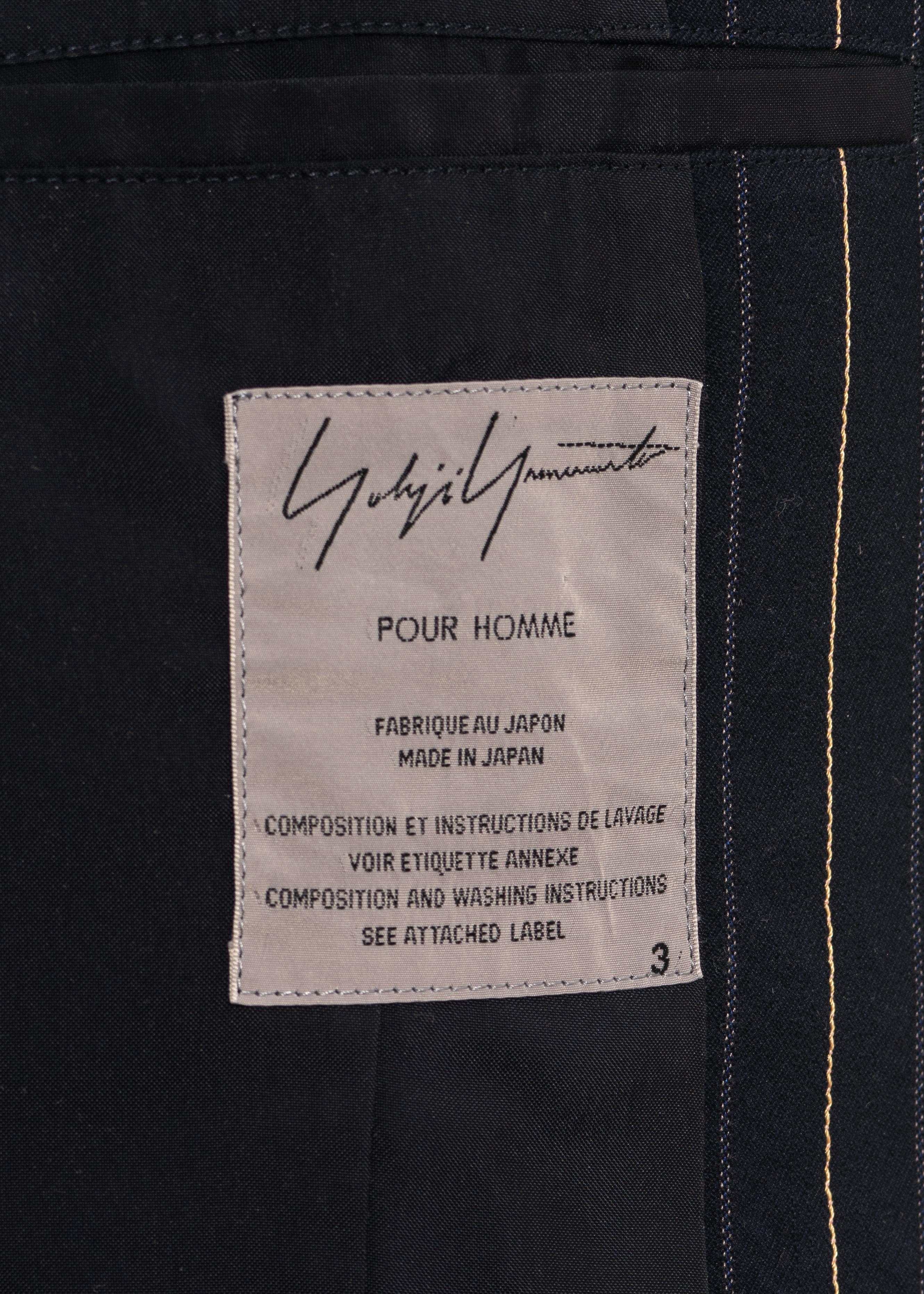 Men's Yohji Yamamoto navy frayed pinstriped wool suit, fw 2003 For Sale 5