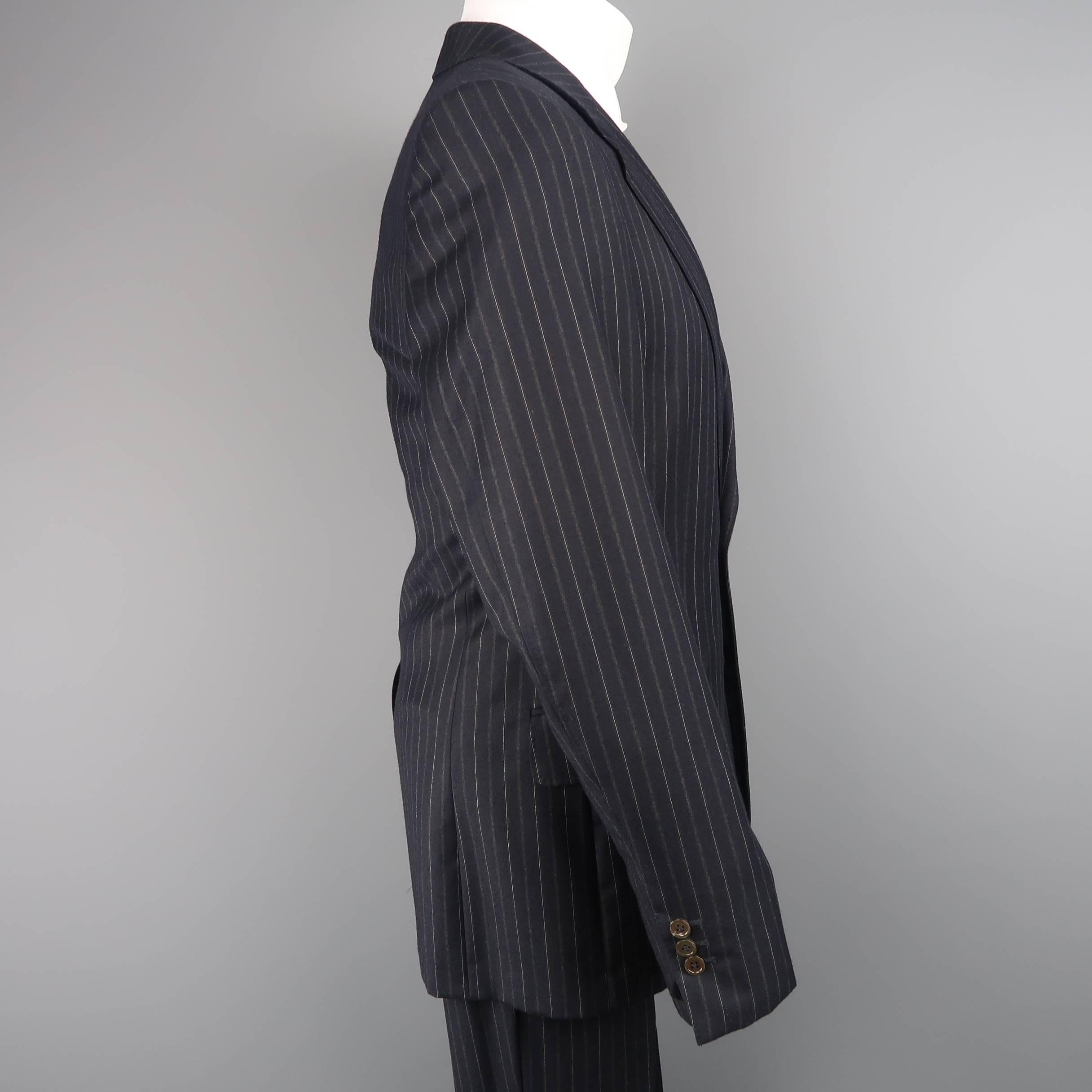 Men's YVES SAINT LAURENT 38 Regular Navy Pinstripe Wool Notch Lapel Three-Piece  3