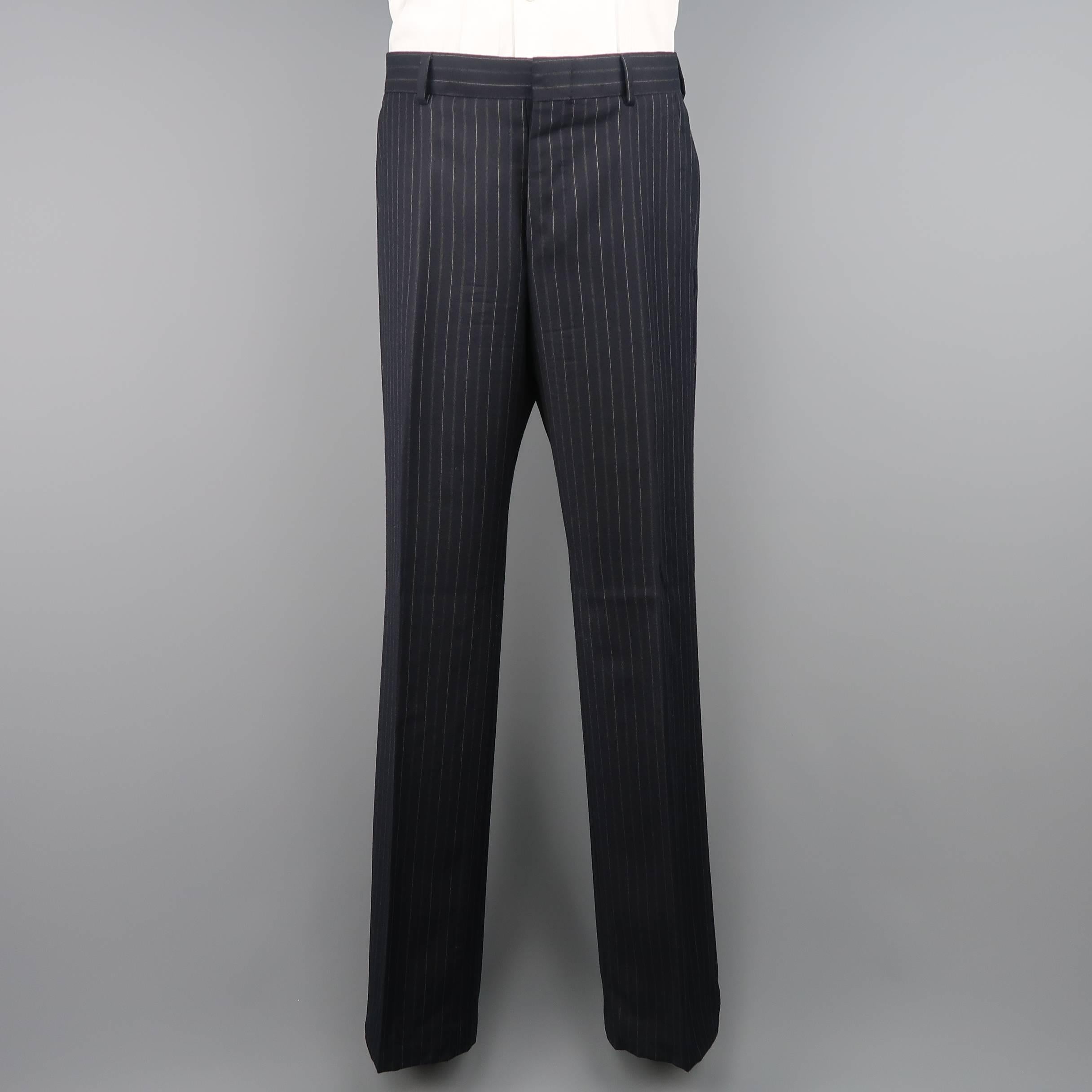 Men's YVES SAINT LAURENT 38 Regular Navy Pinstripe Wool Notch Lapel Three-Piece  5