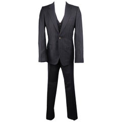 Men's YVES SAINT LAURENT 38 Regular Navy Pinstripe Wool Notch Lapel Three-Piece